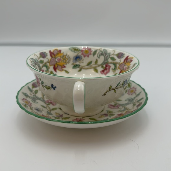 Minton Haddon Hall Chintz w Green Trim Soup Cream Bowl  with Stand - Picture 4 of 16